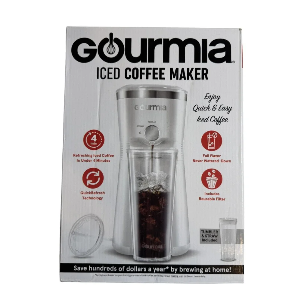 Gourmia GCM3210BLU Iced Coffee Maker with 25 fl oz. Reusable Tumbler, Blue